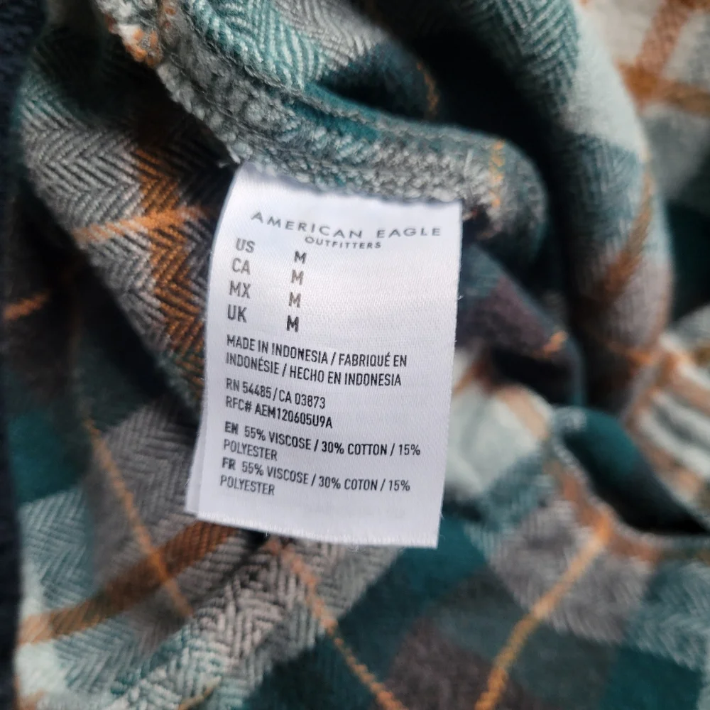 American Eagle Green Plaid Flannel Classic Fit Heavyweight Shirt Mens Size M - Picture 5 of 7